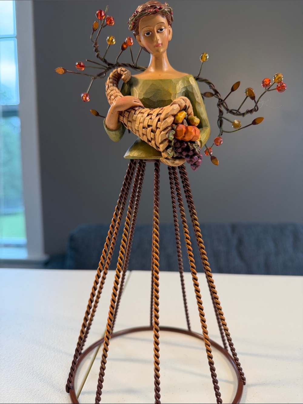 Vintage Style Harvest Lady Cornucopia Wire Skirt Fall Decor